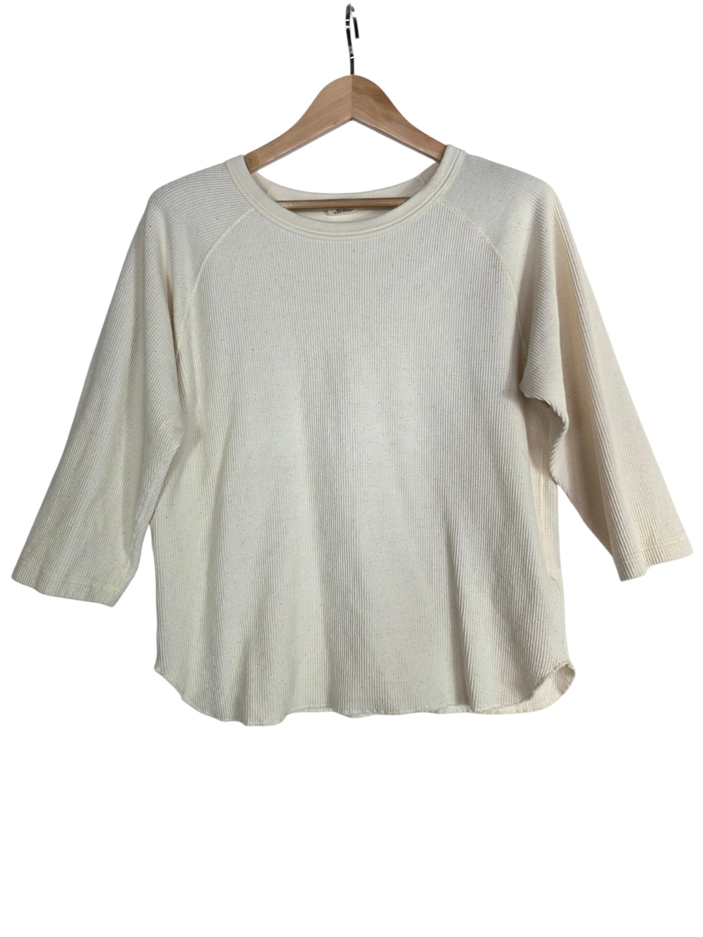 Undyed Japanese brand waffle knit Relaxed Cream Ribbed Long-Sleeve Crewneck Top